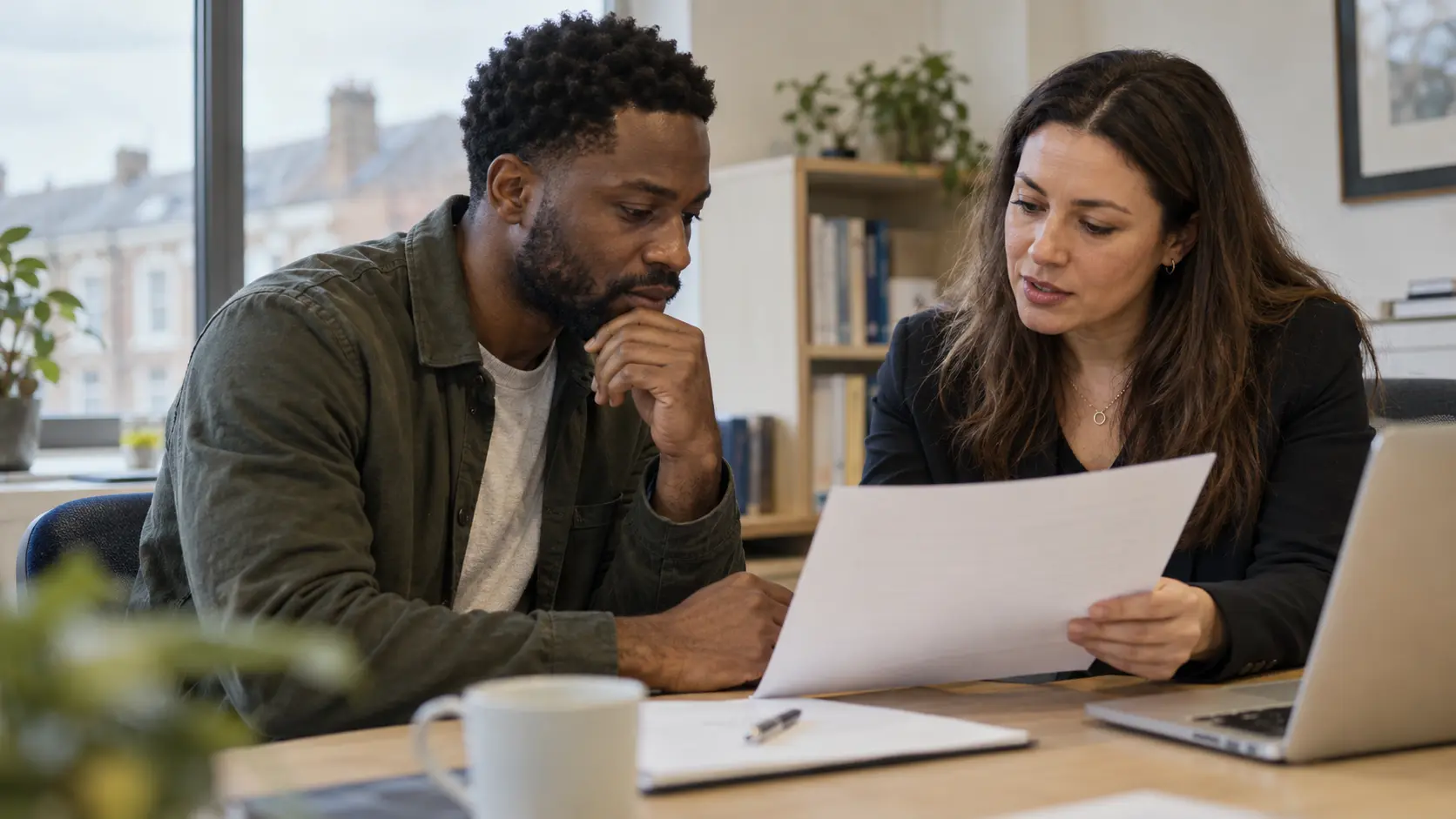 An applicant discussing a letter with a professional adviser
